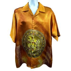Vintage 90’s Y2K 48 Jeans USA Aztec Sun Orange Button Shirt size XL